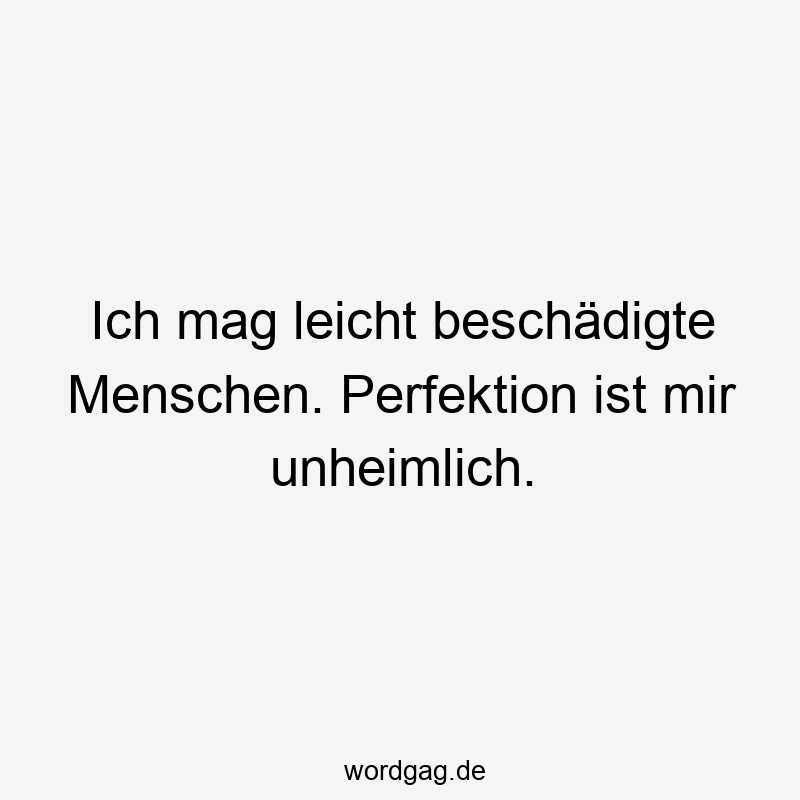Ich mag leicht beschädigte Menschen. Perfektion ist mir unheimlich.
