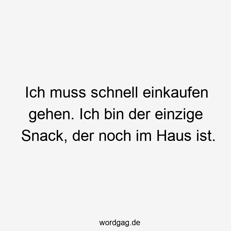 Ich muss schnell einkaufen gehen. Ich bin der einzige Snack, der noch im Haus ist.