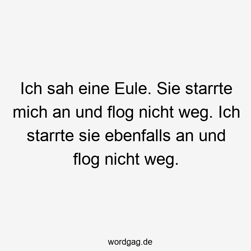 Ich sah eine Eule. Sie starrte mich an und flog nicht weg. Ich starrte sie ebenfalls an und flog nicht weg.