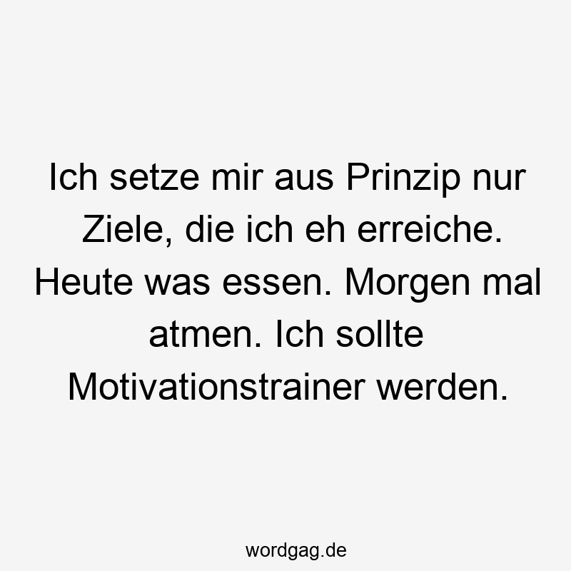 Ich setze mir aus Prinzip nur Ziele, die ich eh erreiche. Heute was essen. Morgen mal atmen. Ich sollte Motivationstrainer werden.