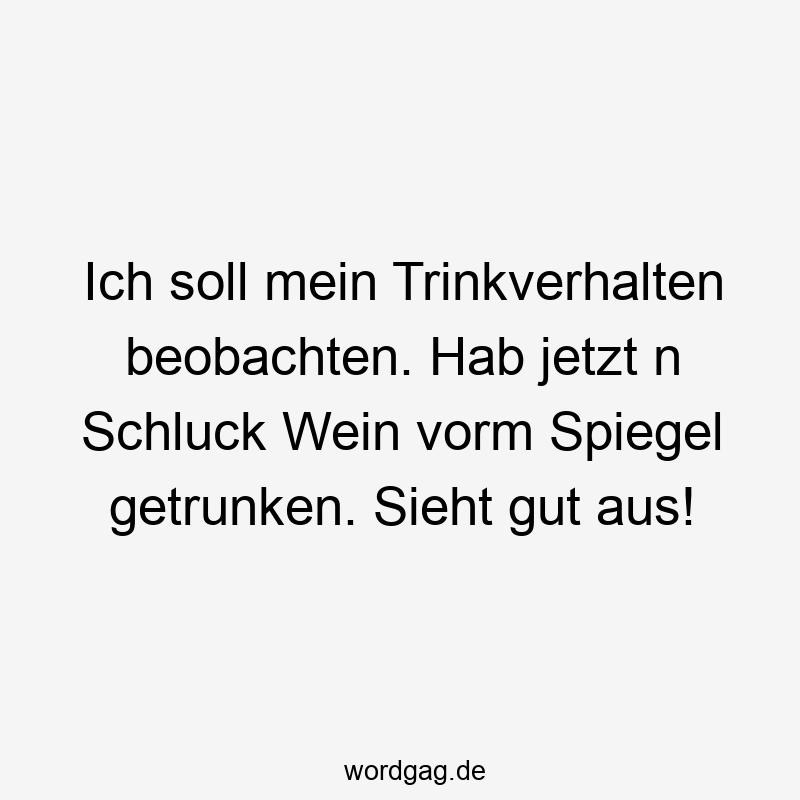 Lustige Sprüche: Wein - Ich soll mein Trinkverhalten beobachten. Hab jetzt n Schluck Wein vorm Spiegel getrunken. Sieht gut aus!