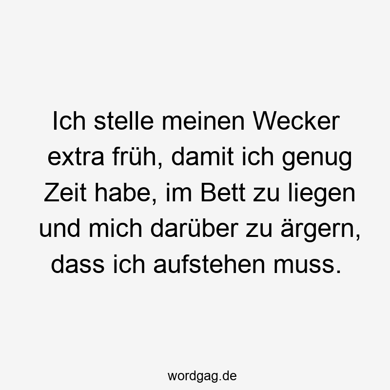 Ich stelle meinen Wecker extra früh, damit ich genug Zeit habe, im Bett zu liegen und mich darüber zu ärgern, dass ich aufstehen muss.
