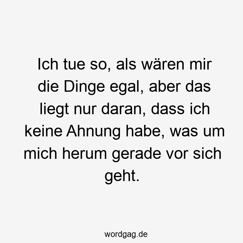 Ich tue so, als wären mir die Dinge egal, aber das liegt nur daran, dass ich keine Ahnung habe, was um mich herum gerade vor sich geht.
