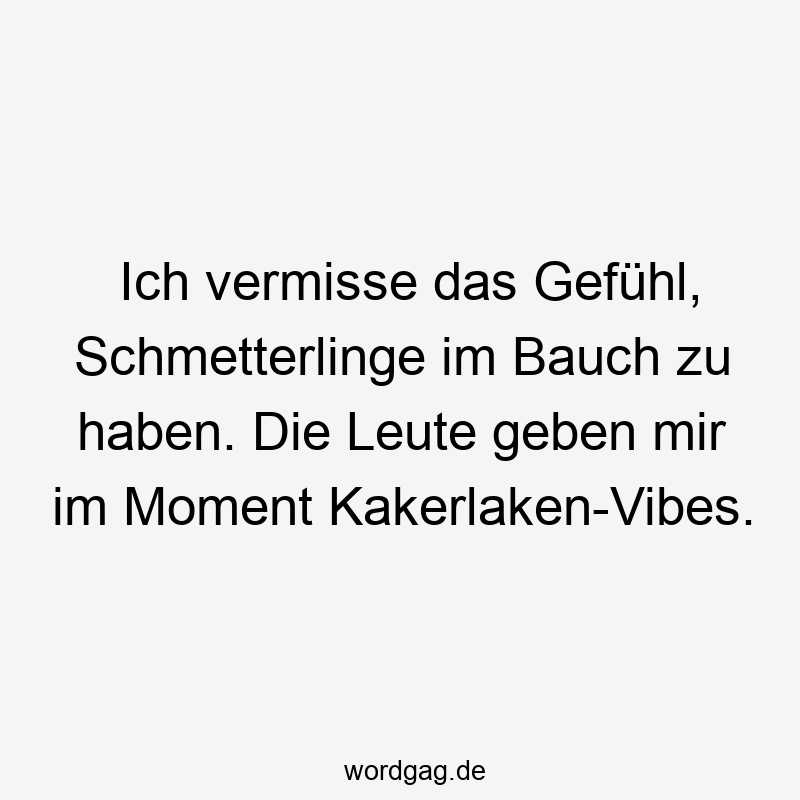 Ich vermisse das Gefühl, Schmetterlinge im Bauch zu haben. Die Leute geben mir im Moment Kakerlaken-Vibes.