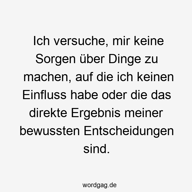 Lustige Sprüche: Einfluss - Ich versuche, mir keine Sorgen über Dinge zu machen, auf die ich keinen Einfluss habe oder die das direkte Ergebnis meiner bewussten Entscheidungen sind.