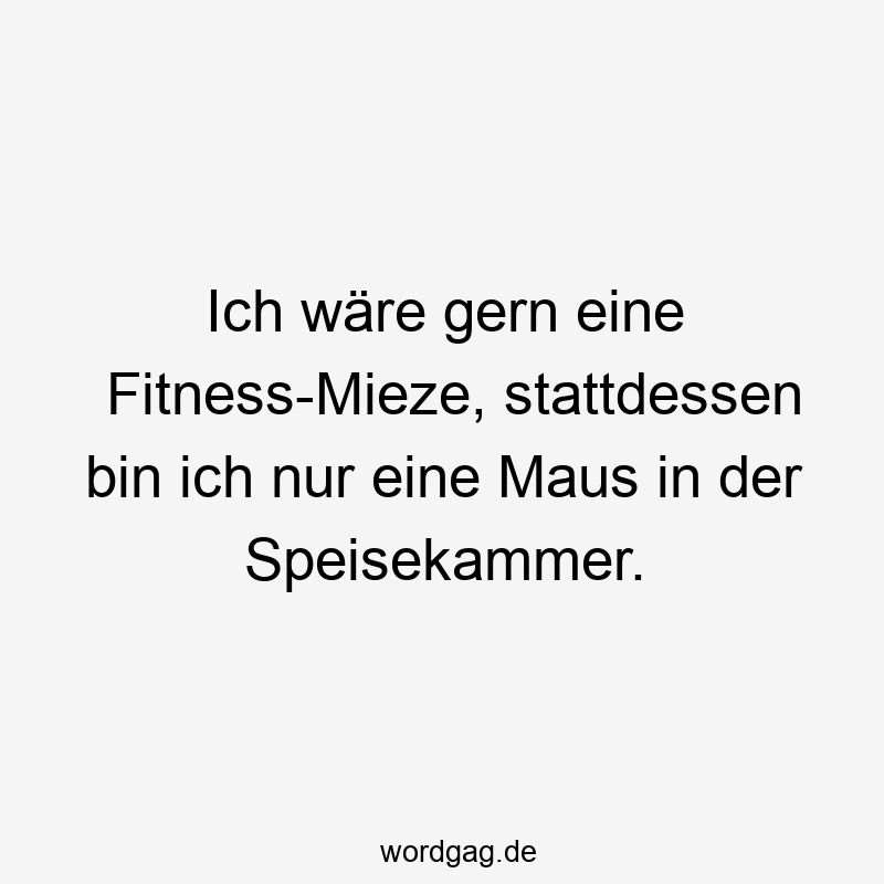 Lustige Sprüche: Speisekammer - Ich wäre gern eine Fitness-Mieze, stattdessen bin ich nur eine Maus in der Speisekammer.