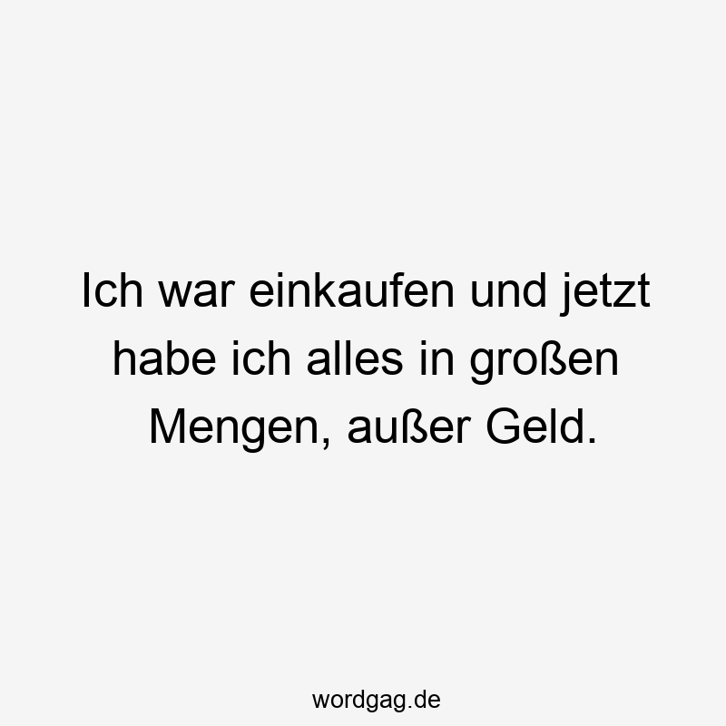 Ich war einkaufen und jetzt habe ich alles in großen Mengen, außer Geld.