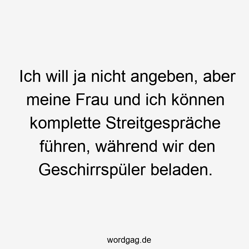 Ich will ja nicht angeben, aber meine Frau und ich können komplette Streitgespräche führen, während wir den Geschirrspüler beladen.