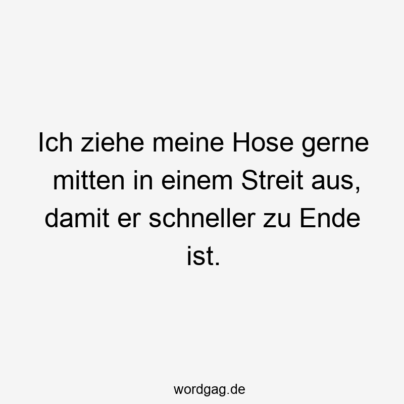 Ich ziehe meine Hose gerne mitten in einem Streit aus, damit er schneller zu Ende ist.