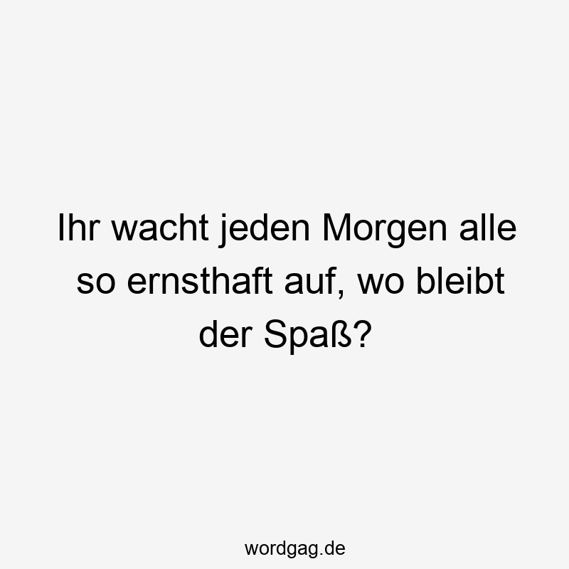 Ihr wacht jeden Morgen alle so ernsthaft auf, wo bleibt der Spaß?