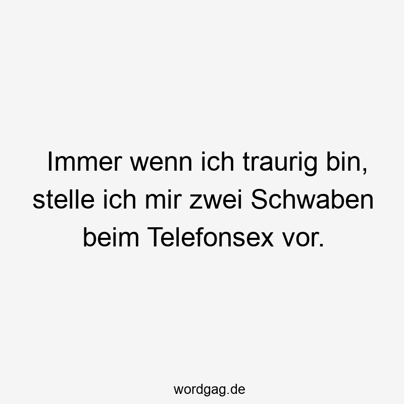 Immer wenn ich traurig bin, stelle ich mir zwei Schwaben beim Telefonsex vor.