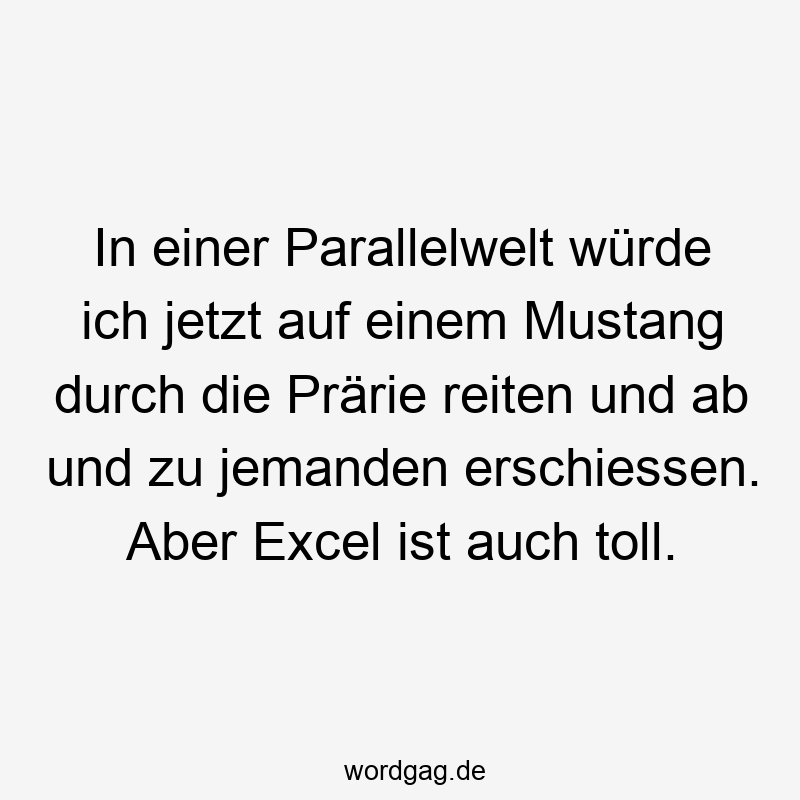 156 Lustige Freiheit Sprüche - In einer Parallelwelt würde ich jetzt auf einem Mustang durch die Prärie reiten und ab und zu jemanden erschiessen. Aber Excel ist auch toll.