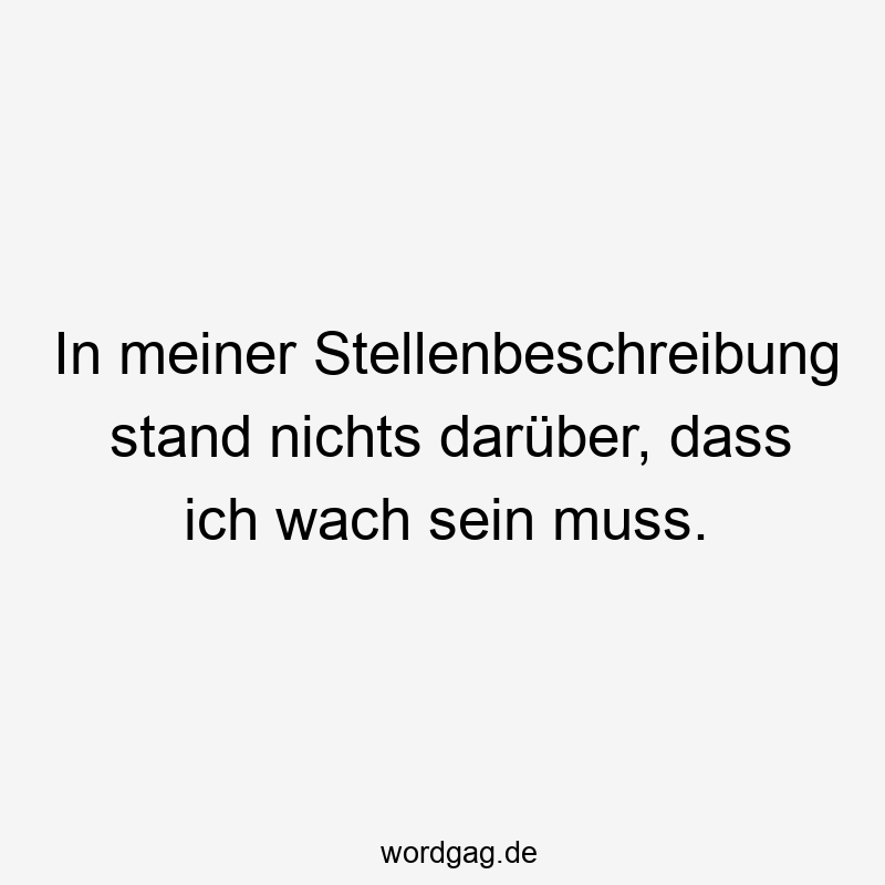 In meiner Stellenbeschreibung stand nichts darüber, dass ich wach sein muss.