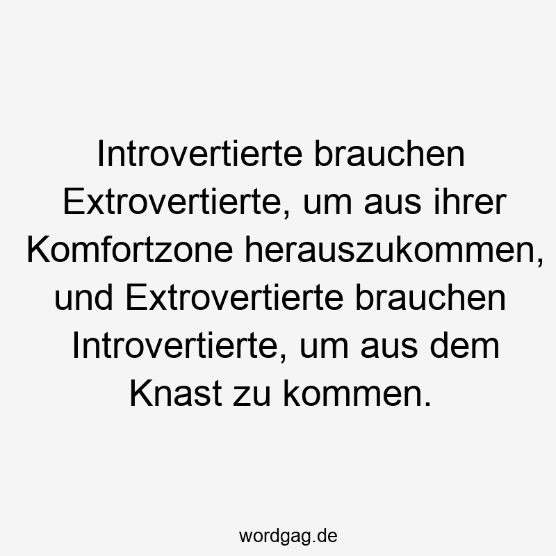 Introvertierte brauchen Extrovertierte, um aus ihrer Komfortzone herauszukommen, und Extrovertierte brauchen Introvertierte, um aus dem Knast zu kommen.