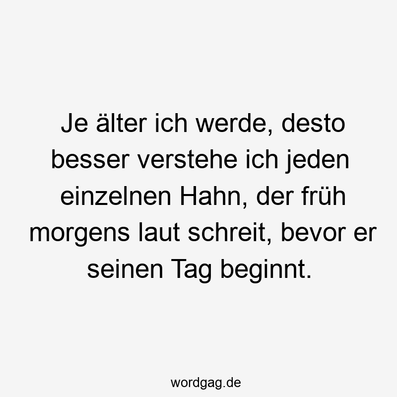 Je älter ich werde, desto besser verstehe ich jeden einzelnen Hahn, der früh morgens laut schreit, bevor er seinen Tag beginnt.