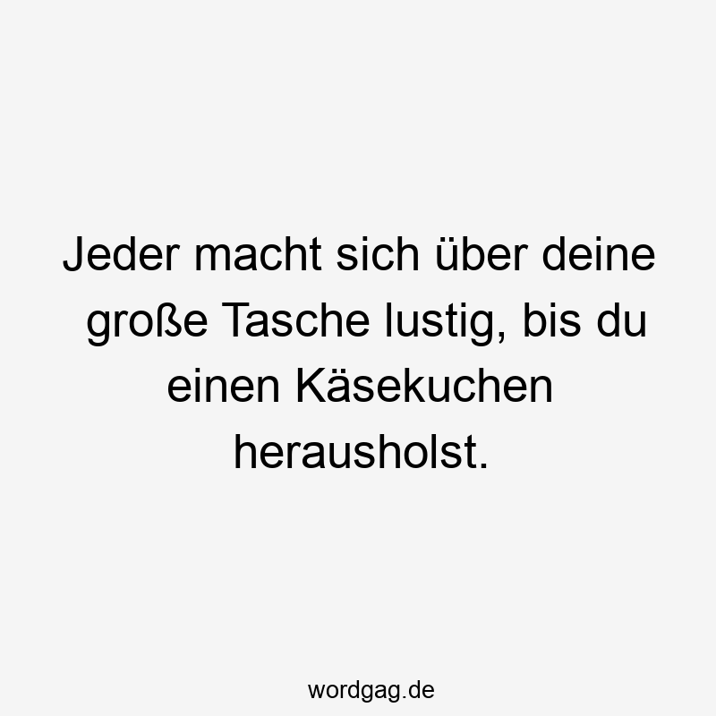 67 Lustige große Sprüche - Jeder macht sich über deine große Tasche lustig, bis du einen Käsekuchen herausholst.