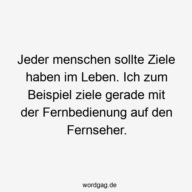 Jeder menschen sollte Ziele haben im Leben. Ich zum Beispiel ziele gerade mit der Fernbedienung auf den Fernseher.