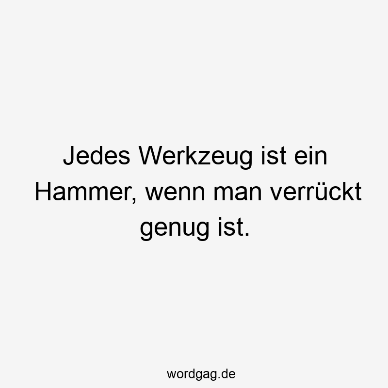 Lustige Sprüche: Hammer - Jedes Werkzeug ist ein Hammer, wenn man verrückt genug ist.