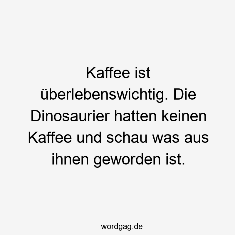 Kaffee ist überlebenswichtig. Die Dinosaurier hatten keinen Kaffee und schau was aus ihnen geworden ist.