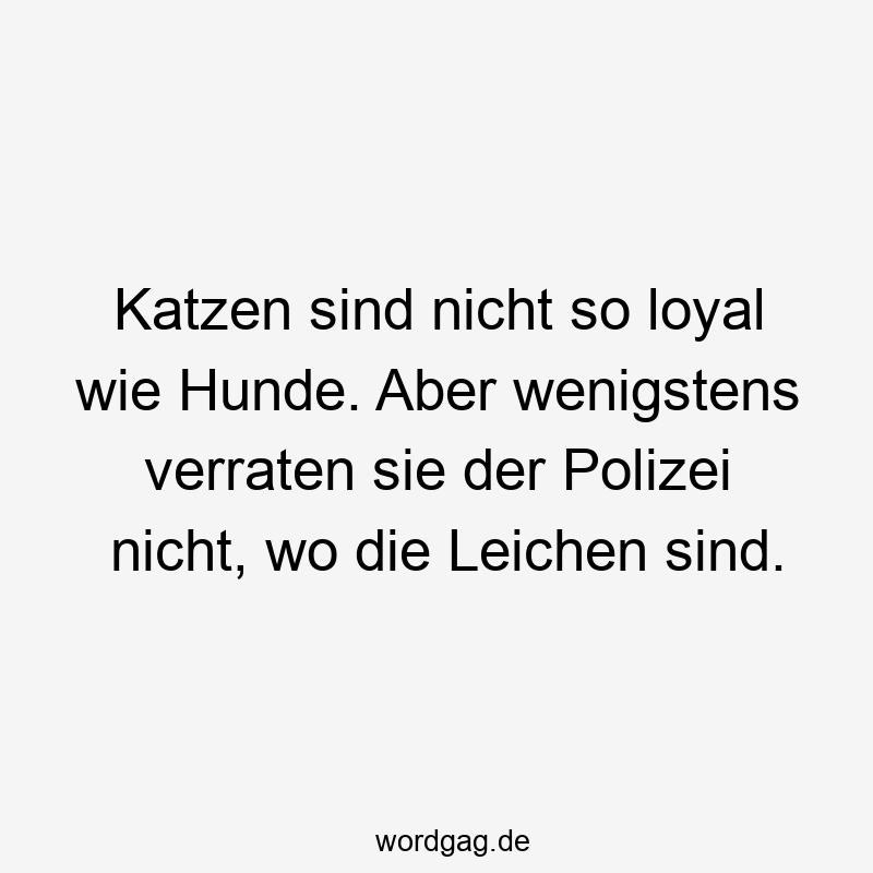 Katzen sind nicht so loyal wie Hunde. Aber wenigstens verraten sie der Polizei nicht, wo die Leichen sind.