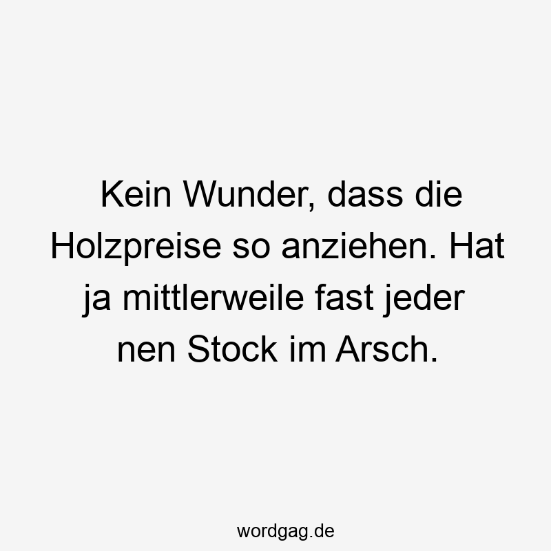 Lustige Sprüche: Ja - Kein Wunder, dass die Holzpreise so anziehen. Hat ja mittlerweile fast jeder nen Stock im Arsch.