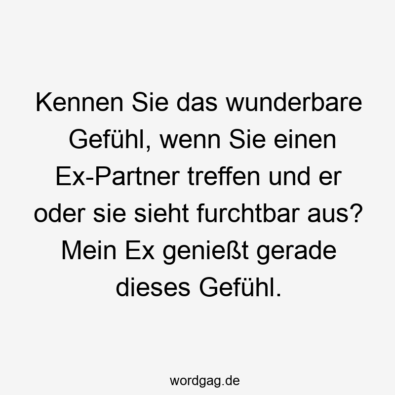 Kennen Sie das wunderbare Gefühl, wenn Sie einen Ex-Partner treffen und er oder sie sieht furchtbar aus? Mein Ex genießt gerade dieses Gefühl.