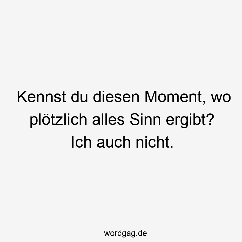 Kennst du diesen Moment, wo plötzlich alles Sinn ergibt? Ich auch nicht.