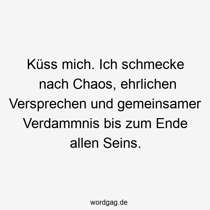 Küss mich. Ich schmecke nach Chaos, ehrlichen Versprechen und gemeinsamer Verdammnis bis zum Ende allen Seins.