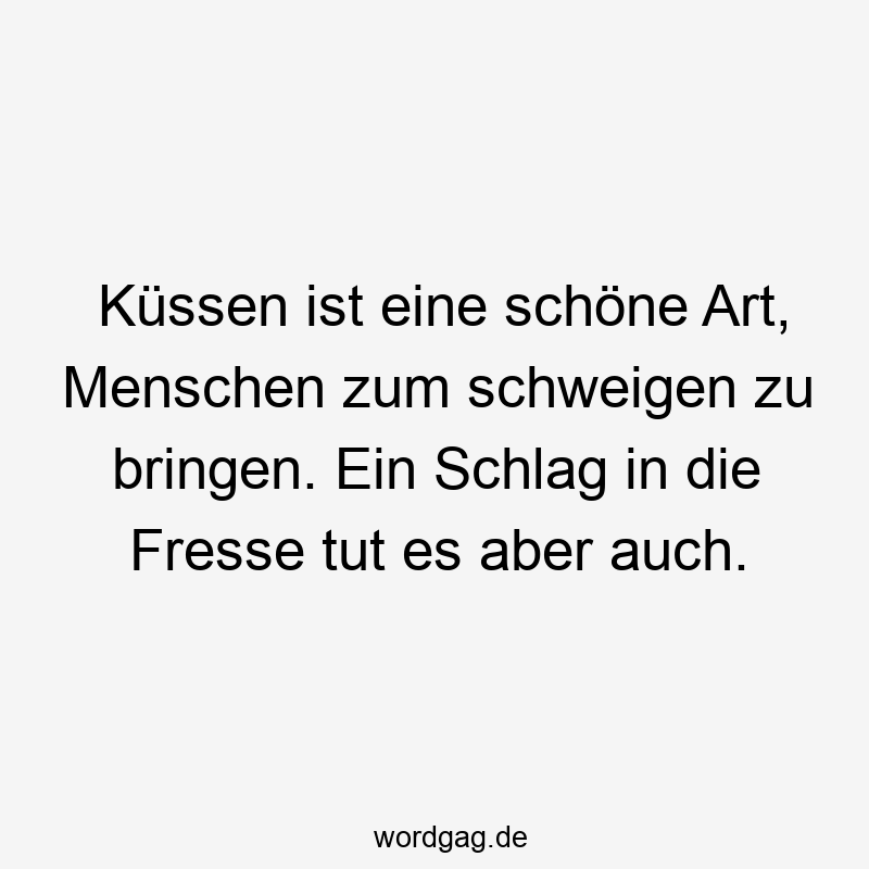 Küssen ist eine schöne Art, Menschen zum schweigen zu bringen. Ein Schlag in die Fresse tut es aber auch.