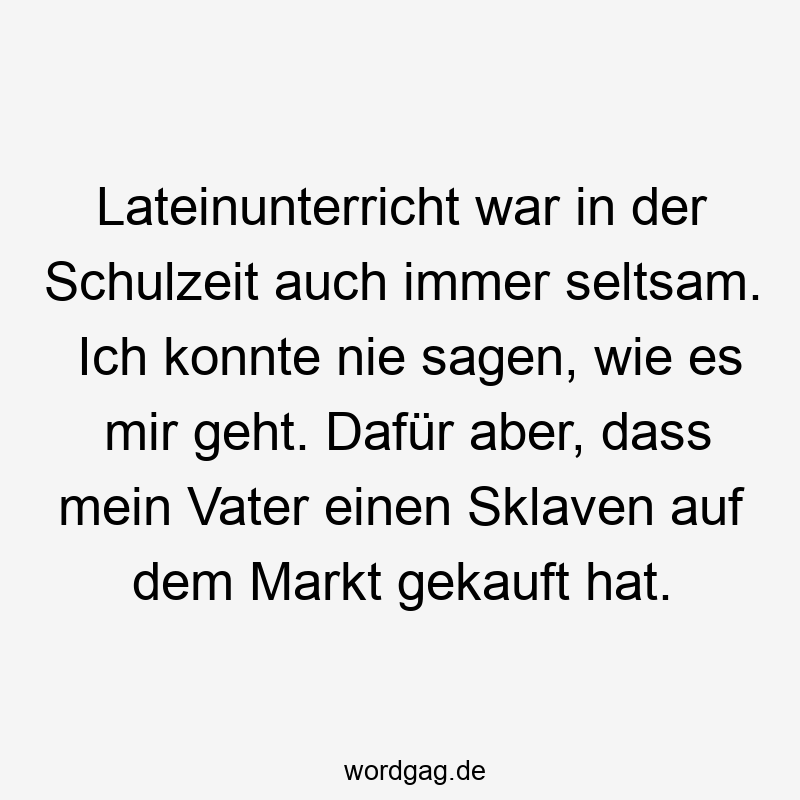 Lateinunterricht war in der Schulzeit auch immer seltsam. Ich konnte nie sagen, wie es mir geht. Dafür aber, dass mein Vater einen Sklaven auf dem Markt gekauft hat.