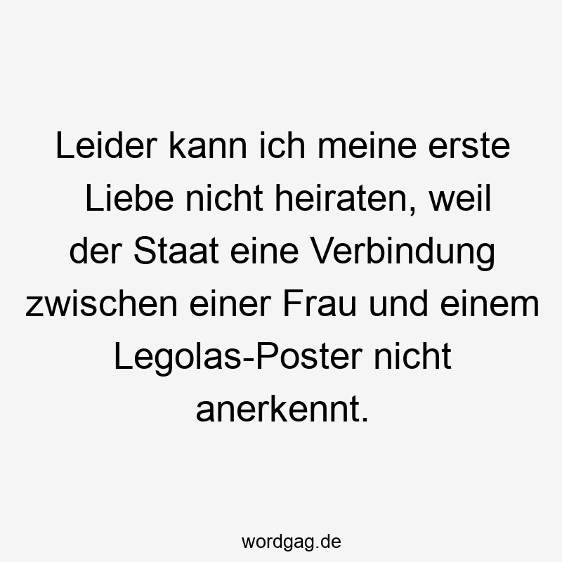 Leider kann ich meine erste Liebe nicht heiraten, weil der Staat eine Verbindung zwischen einer Frau und einem Legolas-Poster nicht anerkennt.
