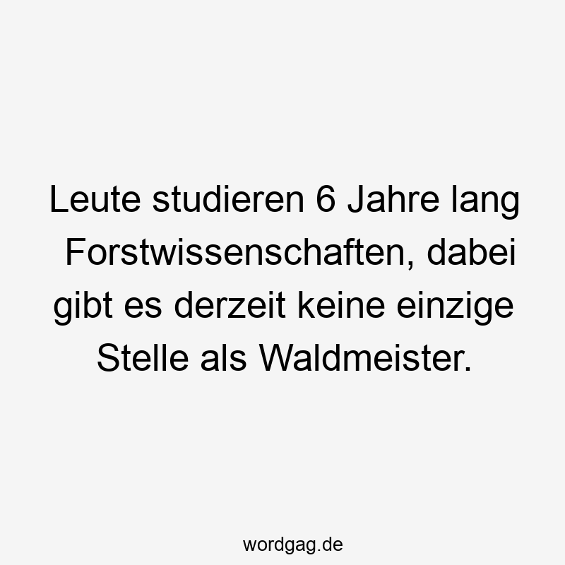 Leute studieren 6 Jahre lang Forstwissenschaften, dabei gibt es derzeit keine einzige Stelle als Waldmeister.