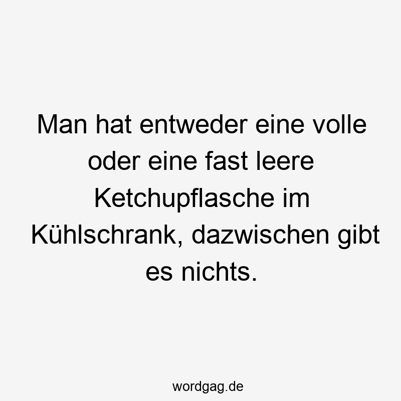 69 Lustige voll Sprüche - Man hat entweder eine volle oder eine fast leere Ketchupflasche im Kühlschrank, dazwischen gibt es nichts.