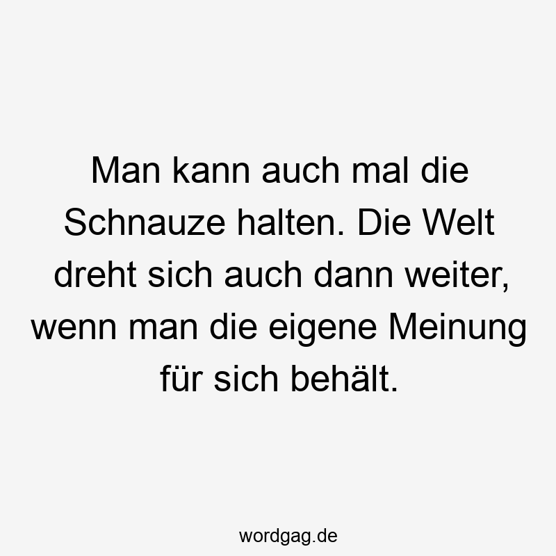 Man kann auch mal die Schnauze halten. Die Welt dreht sich auch dann weiter, wenn man die eigene Meinung für sich behält.
