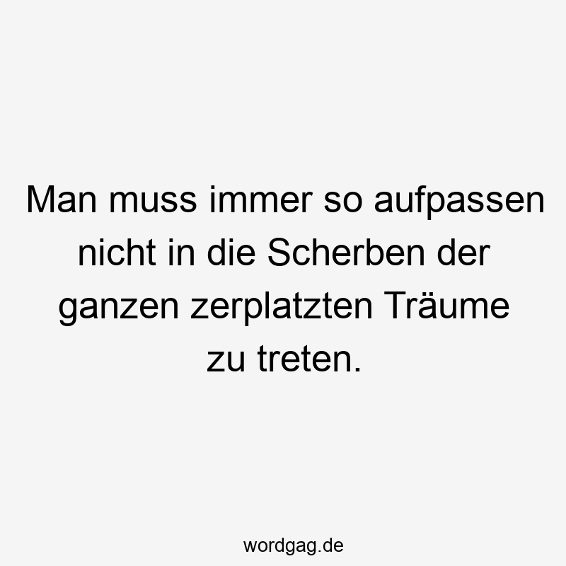 Man muss immer so aufpassen nicht in die Scherben der ganzen zerplatzten Träume zu treten.