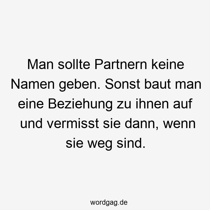 Man sollte Partnern keine Namen geben. Sonst baut man eine Beziehung zu ihnen auf und vermisst sie dann, wenn sie weg sind.