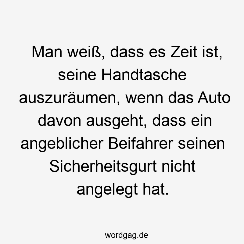 Man weiß, dass es Zeit ist, seine Handtasche auszuräumen, wenn das Auto davon ausgeht, dass ein angeblicher Beifahrer seinen Sicherheitsgurt nicht angelegt hat.