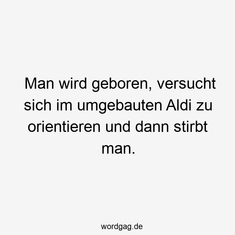 Man wird geboren, versucht sich im umgebauten Aldi zu orientieren und dann stirbt man.