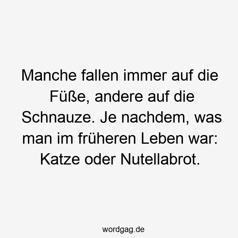 Manche fallen immer auf die Füße, andere auf die Schnauze. Je nachdem, was man im früheren Leben war: Katze oder Nutellabrot.