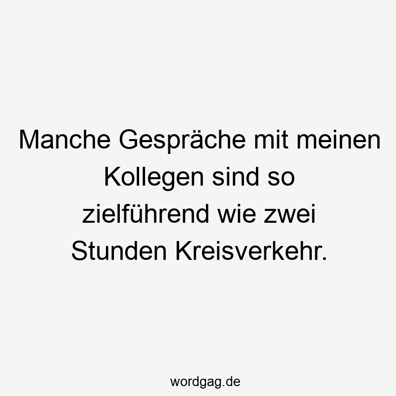 Manche Gespräche mit meinen Kollegen sind so zielführend wie zwei Stunden Kreisverkehr.