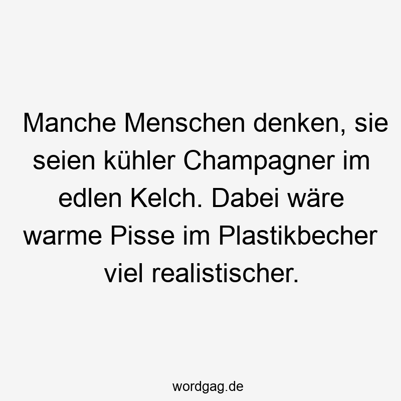 Manche Menschen denken, sie seien kühler Champagner im edlen Kelch. Dabei wäre warme Pisse im Plastikbecher viel realistischer.