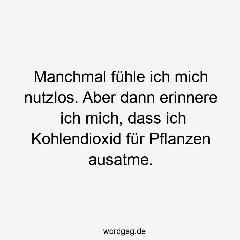 Lustige Sprüche: Umwelt - Manchmal fühle ich mich nutzlos. Aber dann erinnere ich mich, dass ich Kohlendioxid für Pflanzen ausatme.