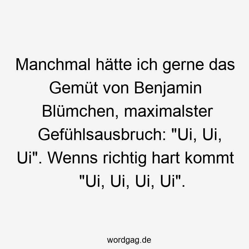 Manchmal hätte ich gerne das Gemüt von Benjamin Blümchen, maximalster Gefühlsausbruch: „Ui, Ui, Ui“. Wenns richtig hart kommt „Ui, Ui, Ui, Ui“.