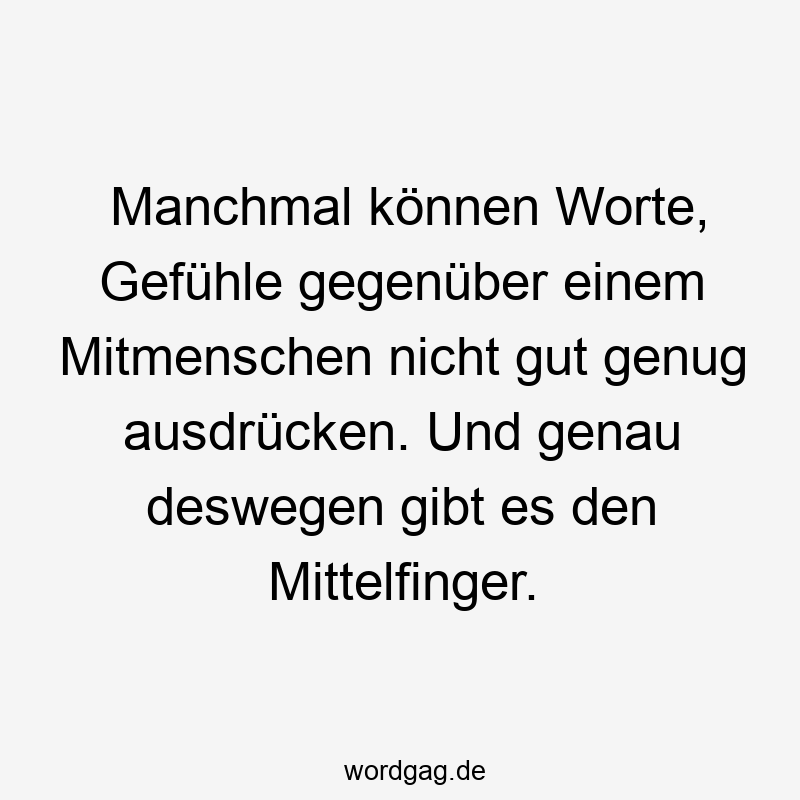 Manchmal können Worte, Gefühle gegenüber einem Mitmenschen nicht gut genug ausdrücken. Und genau deswegen gibt es den Mittelfinger.