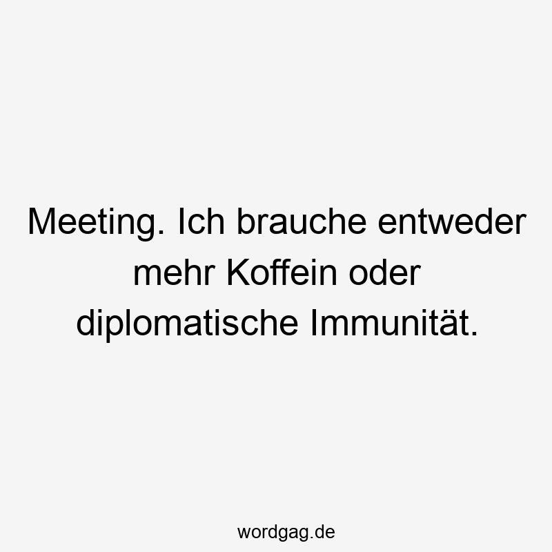 Meeting. Ich brauche entweder mehr Koffein oder diplomatische Immunität.