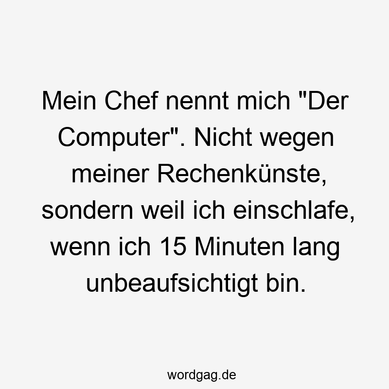 Mein Chef nennt mich „Der Computer“. Nicht wegen meiner Rechenkünste, sondern weil ich einschlafe, wenn ich 15 Minuten lang unbeaufsichtigt bin.