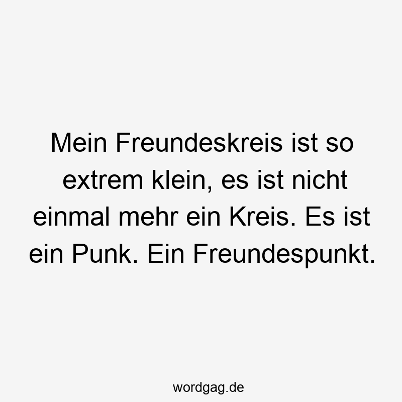 Mein Freundeskreis ist so extrem klein, es ist nicht einmal mehr ein Kreis. Es ist ein Punk. Ein Freundespunkt.