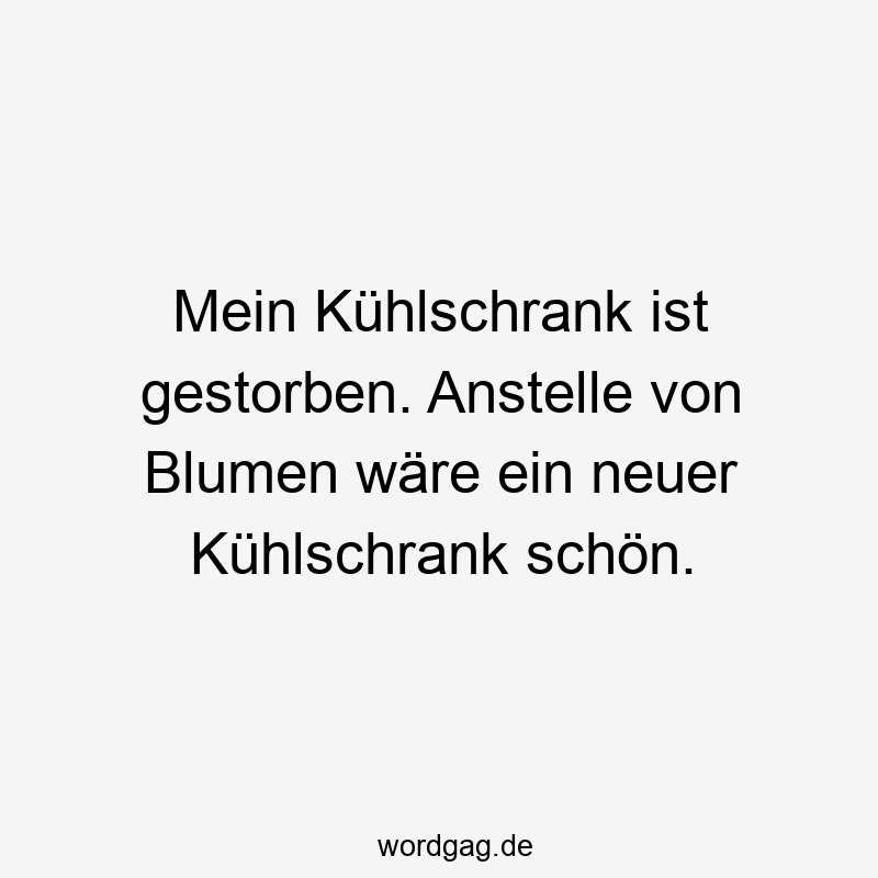 Mein Kühlschrank ist gestorben. Anstelle von Blumen wäre ein neuer Kühlschrank schön.