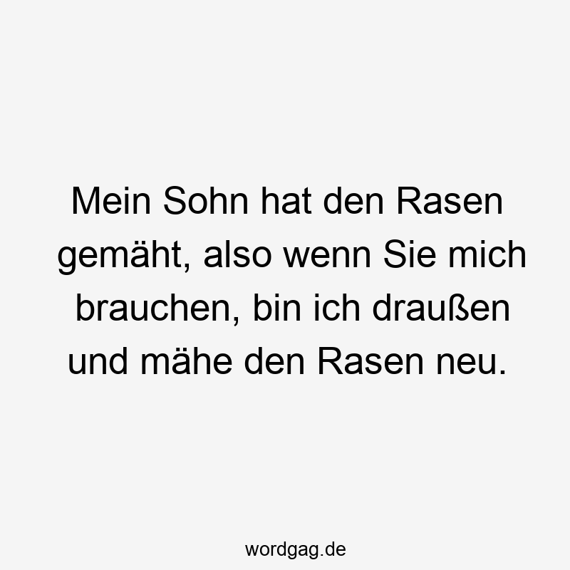Mein Sohn hat den Rasen gemäht, also wenn Sie mich brauchen, bin ich draußen und mähe den Rasen neu.