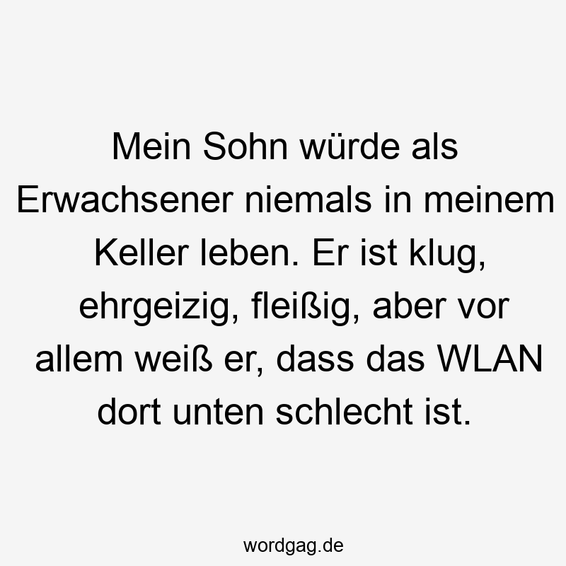 Mein Sohn würde als Erwachsener niemals in meinem Keller leben. Er ist klug, ehrgeizig, fleißig, aber vor allem weiß er, dass das WLAN dort unten schlecht ist.